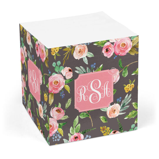 Charcoal Floral Garden Sticky Memo Cube